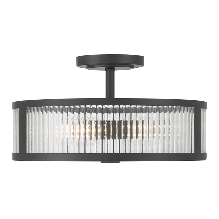 Millennium Ardezia 3Lt Semi Flush Mount, Black/Clear Ribbed