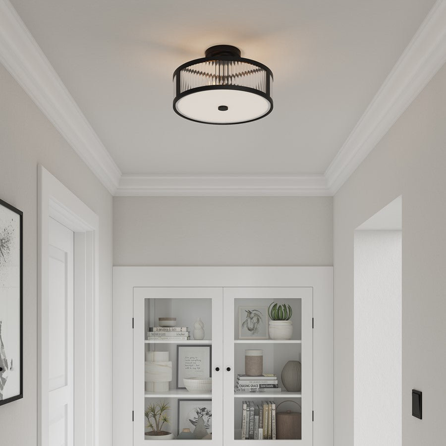 Millennium Ardezia 3Lt Semi Flush Mount, Black/Clear Ribbed