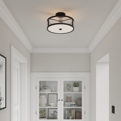 Millennium Ardezia 3Lt Semi Flush Mount, Black/Clear Ribbed
