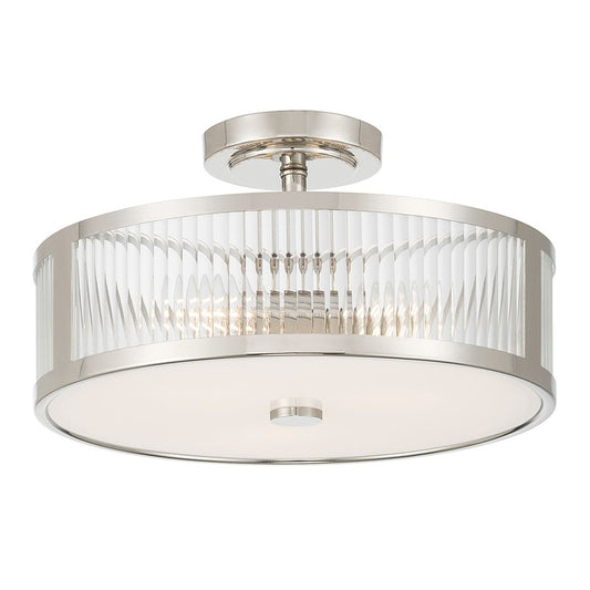 Millennium Ardezia 3Lt Semi Flush Mount, Nickel/Clear Ribbed - 23303-PN