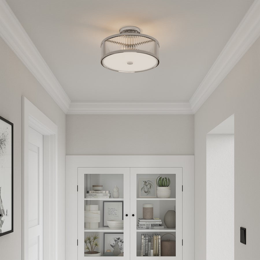 Millennium Ardezia 3Lt Semi Flush Mount, Nickel/Clear Ribbed