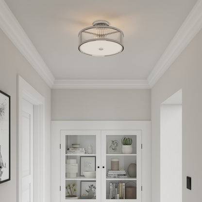 Millennium Ardezia 3Lt Semi Flush Mount, Nickel/Clear Ribbed