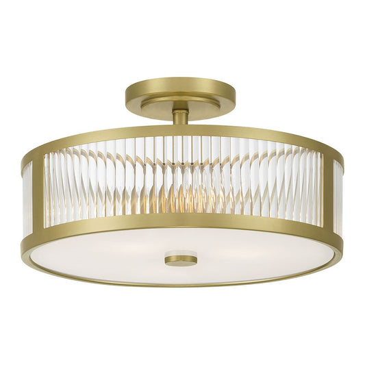 Millennium Ardezia 3Lt Semi Flush Mount, Brass/Clear Ribbed - 23303-VB