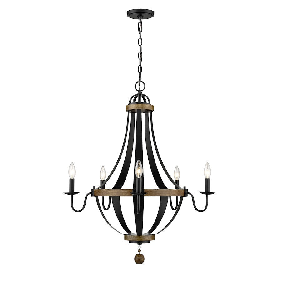 5 Light 33.5" Chandelier, Matte Black