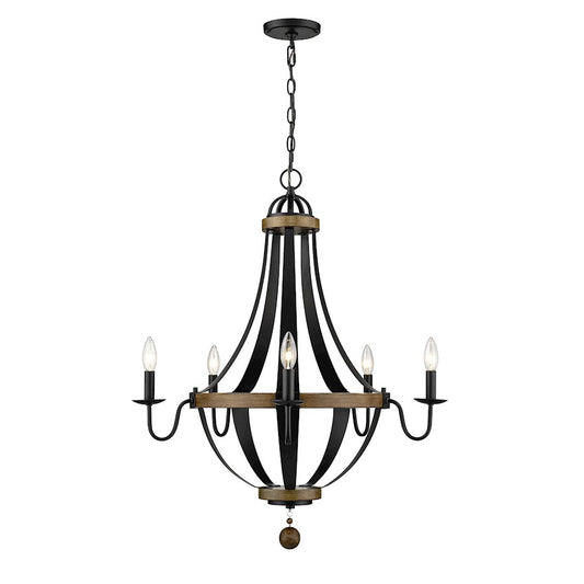 5 Light 33.5" Chandelier, Matte Black