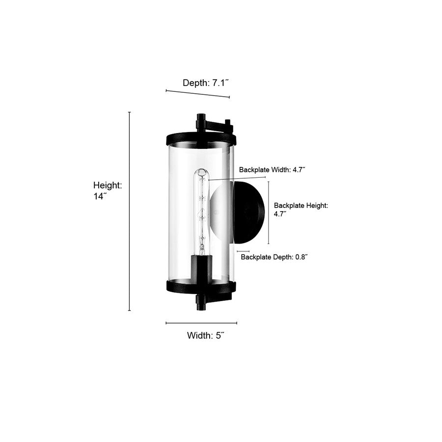 Millennium Lighting Beckham 1Lt 14" Outdoor Sconce, Black/Clear