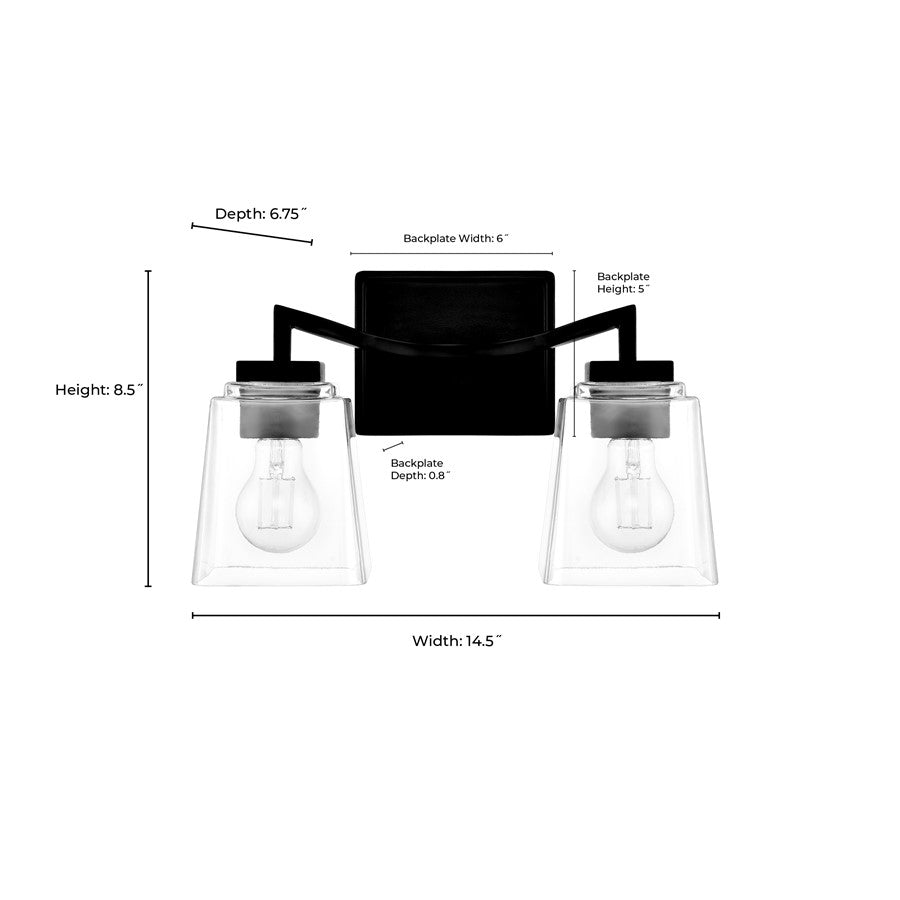 Millennium Lighting Avenna 2Lt 15" Vanity, Black/Clear Square