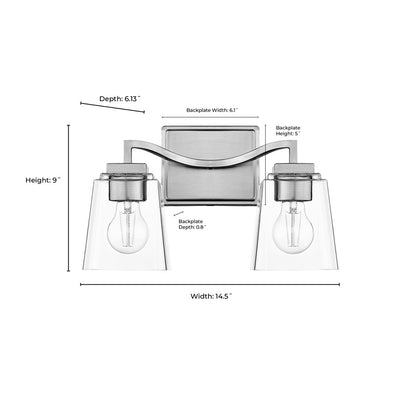 Millennium Lighting Avenna 2Lt Vanity, Polished Nickel/Clear