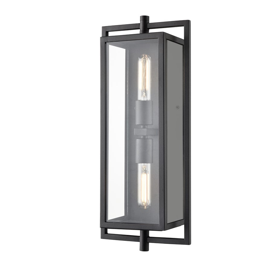 Millennium Lighting Rankin 2Lt Outdoor Wall Sconce, Black/Clear