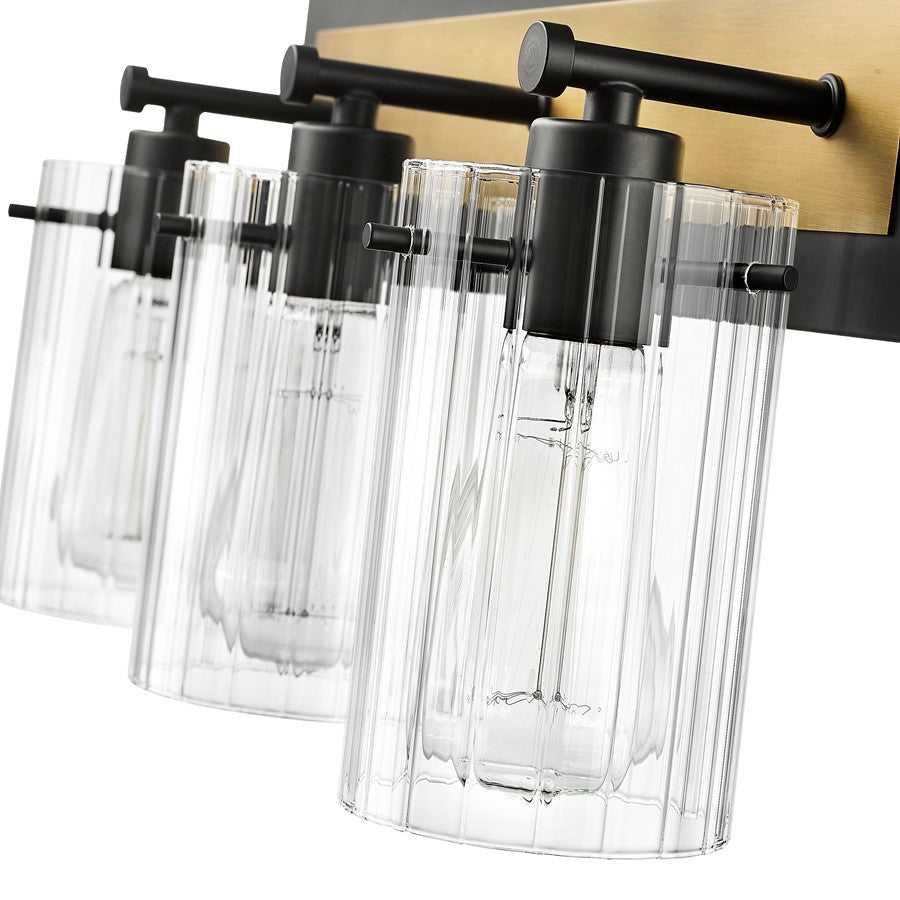 Millennium Lighting Gasol 3Lt Vanity, Black/Vintage Brass/Clear