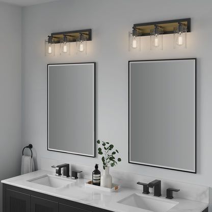 Millennium Lighting Gasol 3Lt Vanity, Black/Vintage Brass/Clear