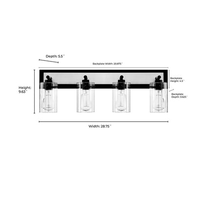 Millennium Lighting Gasol 4Lt Vanity, Black/Vintage Brass/Clear