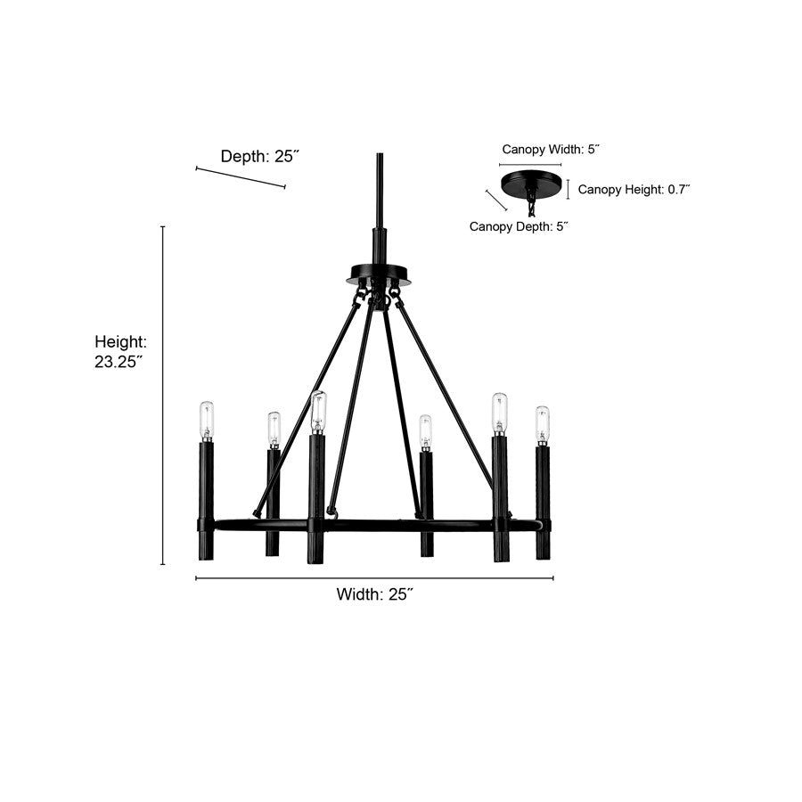 Millennium Lighting Skyva 6Lt 23" Chandelier, Black