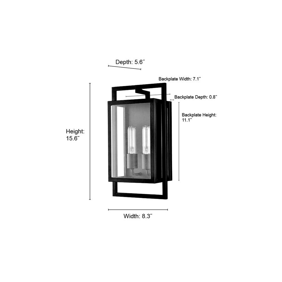 Millennium Lighting Agatha 2Lt 16" Outdoor Wall Sconce, Black/Clear