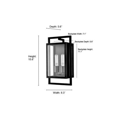 Millennium Lighting Agatha 2Lt 16" Outdoor Wall Sconce, Black/Clear