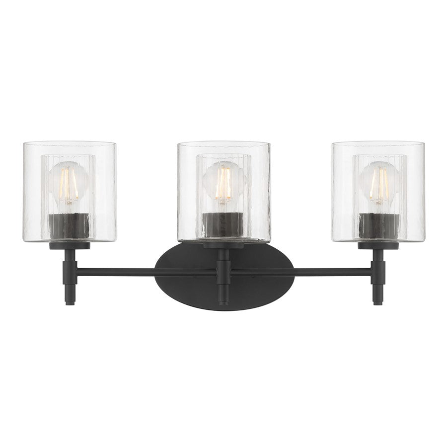 Millennium Solventa 3Lt Bathroom Vanity Light, Black/Clear Ribbed