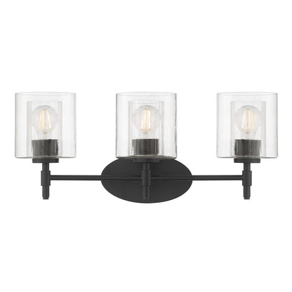 Millennium Solventa 3Lt Bathroom Vanity Light, Black/Clear Ribbed
