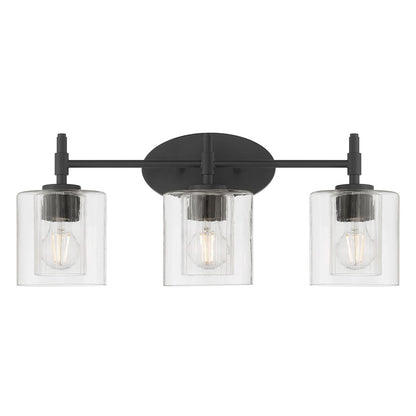 Millennium Solventa 3Lt Bathroom Vanity Light, Black/Clear Ribbed