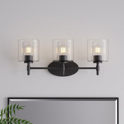 Millennium Solventa 3Lt Bathroom Vanity Light, Black/Clear Ribbed