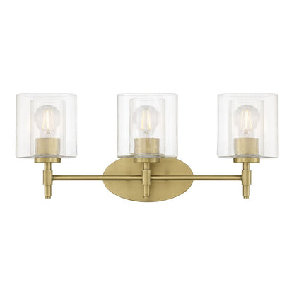 Millennium Solventa 3Lt Bathroom Vanity Light, Brass/Clear Ribbed