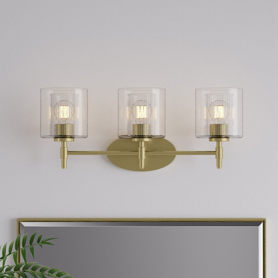 Millennium Solventa 3Lt Bathroom Vanity Light, Brass/Clear Ribbed