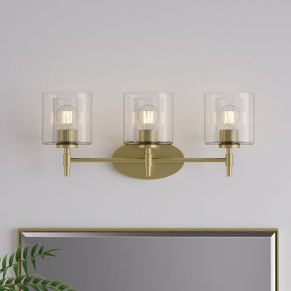 Millennium Solventa 3Lt Bathroom Vanity Light, Brass/Clear Ribbed