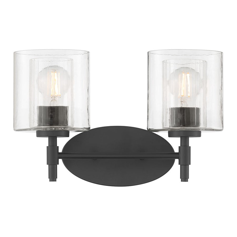 Millennium Solventa 2Lt Bathroom Vanity Light, Black/Clear Ribbed