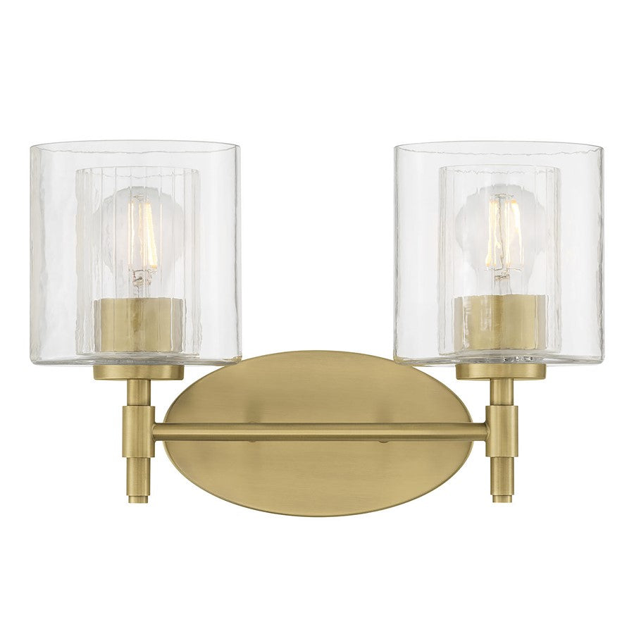Millennium Solventa 2Lt Bathroom Vanity Light, Brass/Clear Ribbed
