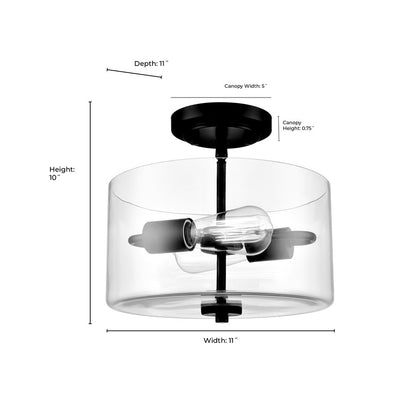 Millennium Lighting Verlana 2Lt 11" Semi-Flush, Modern Gold/Clear