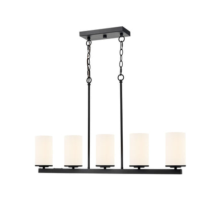 Millennium Verlana 35" 5Lt Linear Chandelier, Black/Etched White - 2725WG-MB