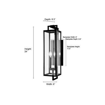 Millennium Lighting Lamont 2Lt Outdoor Wall Sconce, Black/Clear