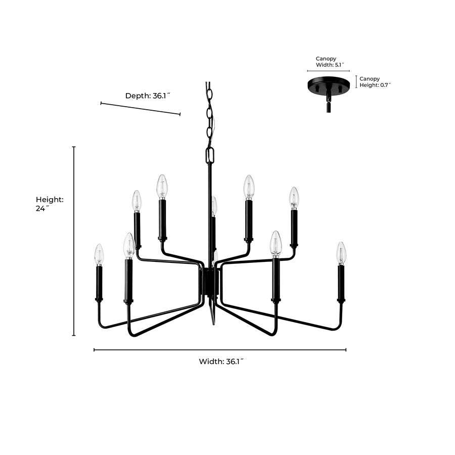 Millennium Lighting Raven 10 Light Chandelier, Matte Black