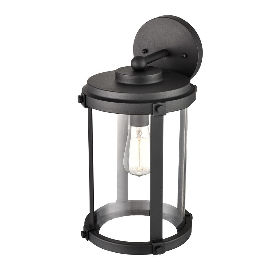 Millennium Pennfield 1Lt 17" Outdoor Wall Sconce, Black/Clear