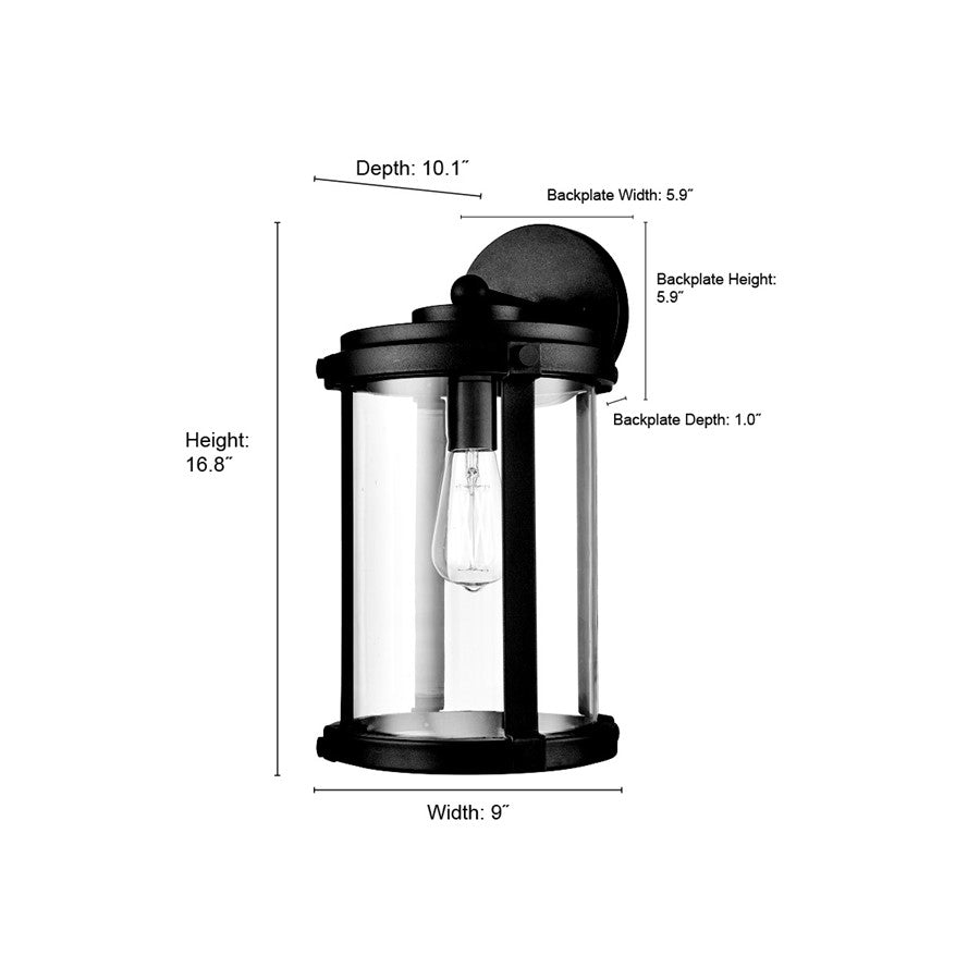 Millennium Pennfield 1Lt 17" Outdoor Wall Sconce, Black/Clear