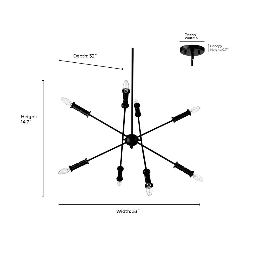 Millennium Lighting Potiss 8 Light Chandelier, Matte Black