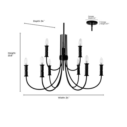 Millennium Lighting Potiss 9Lt Chandelier, Black