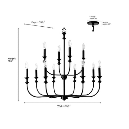Millennium Lighting Savanne 12Lt Chandelier, Black