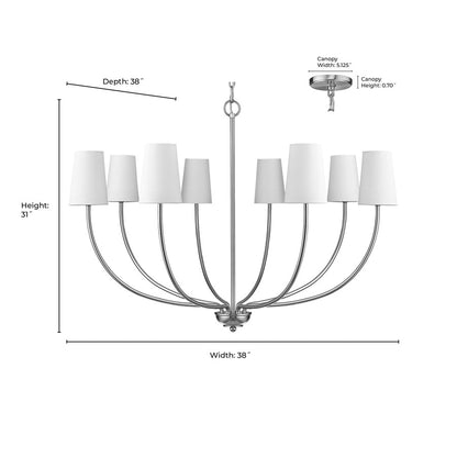 Millennium Lighting Kandor 8Lt Chandelier, Nickel/White Fabric