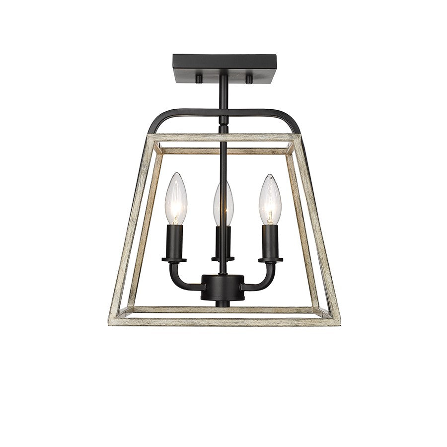 Millennium Bonnie 3Lt Semi Flush Mount, Black/Grey Wood - 3011-MB-GW