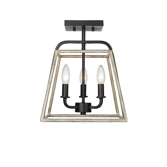 Millennium Bonnie 3Lt Semi Flush Mount, Black/Grey Wood - 3011-MB-GW