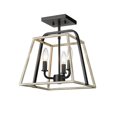 Millennium Bonnie 3Lt Semi Flush Mount, Black/Grey Wood