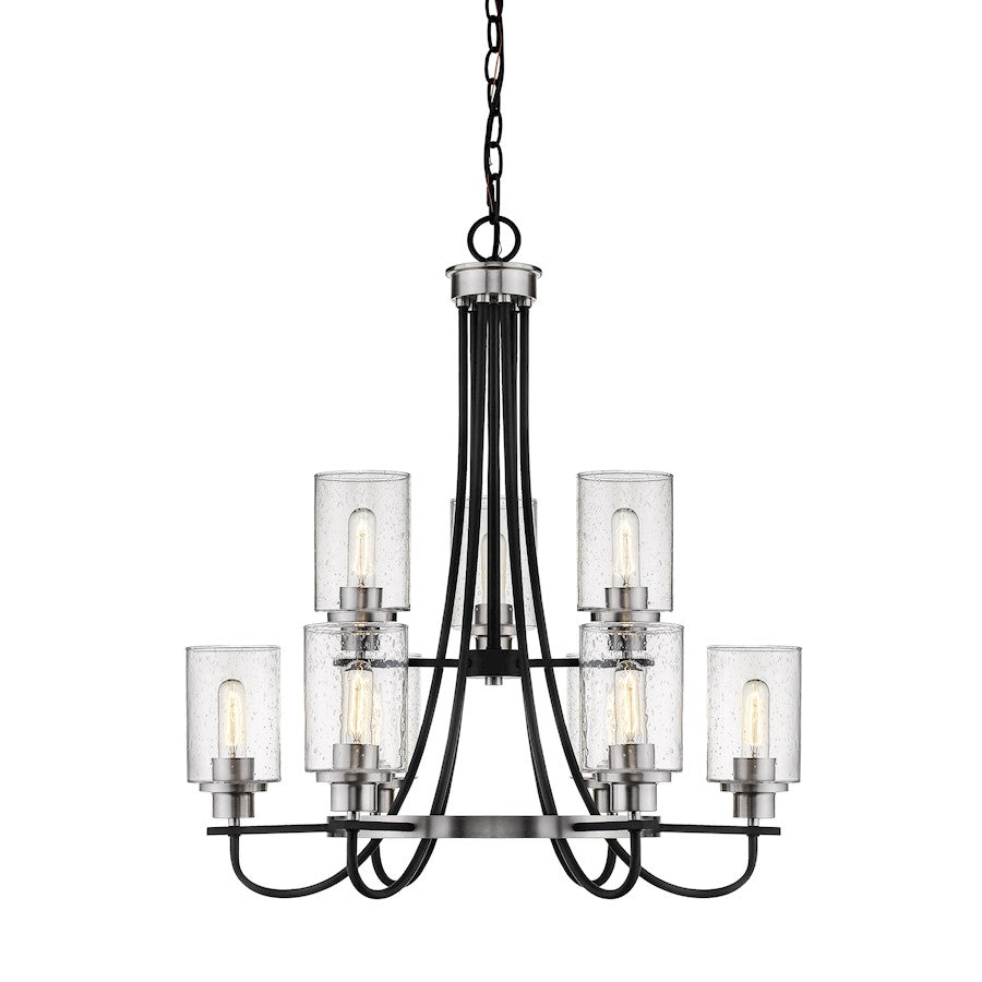 9 Light 31.5" Chandelier, Black