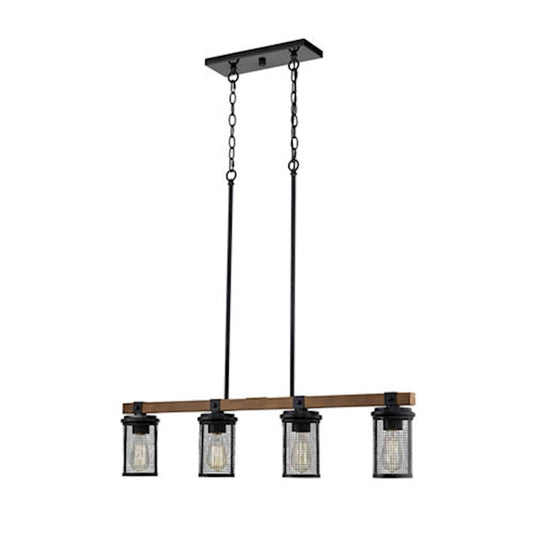 Millennium Mesa 4 Light 58" Island, Matte Black/Wood Grain