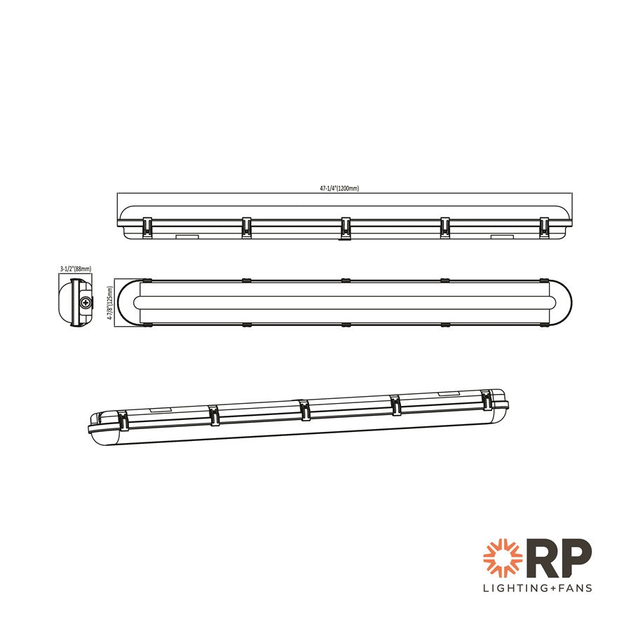 RP Lighting Linear 4' Vapor Tight LED Light, Gray