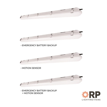 RP Lighting Linear 4' Vapor Tight LED Light/EM, Gray