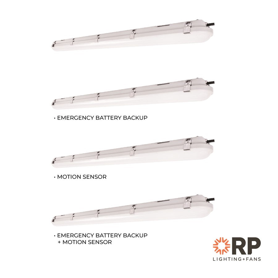 RP Lighting Linear 4' Vapor Tight LED Light/EM, Gray/White