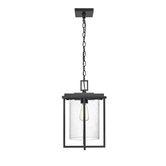 Millennium Adair 1Lt Outdoor Hanging Lantern, Black/Clear Seeded - 42625-PBK