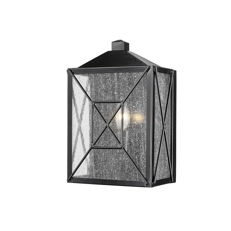 Millennium Caswell 1Lt Outdoor Wall Sconce, Black/Clear Seeded
