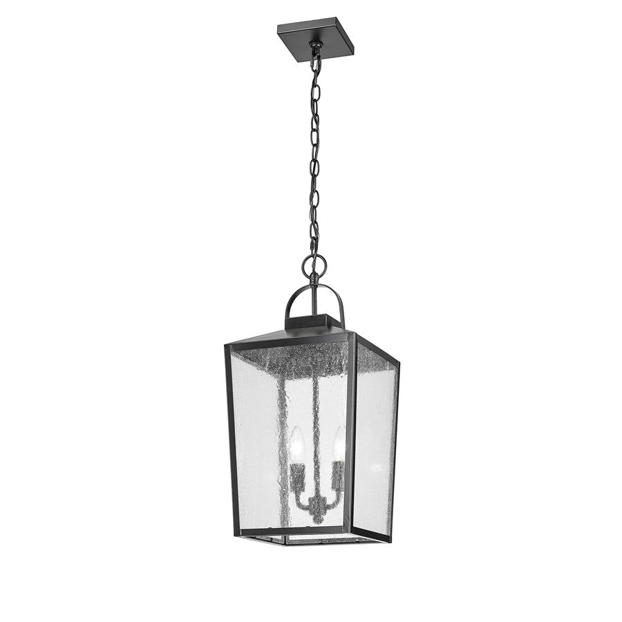 Millennium Devens 2Lt Outdoor Hanging Lantern, Black/Clear Seeded