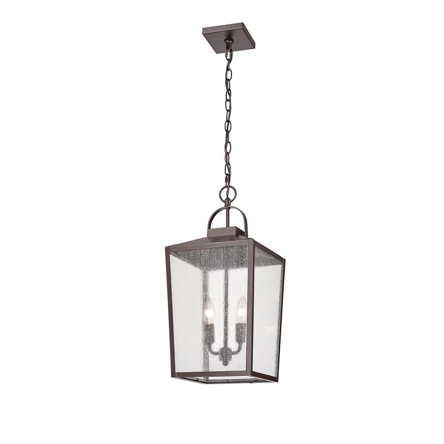 Millennium Devens 2Lt Outdoor Hanging Lantern, Bronze/Clear Seeded